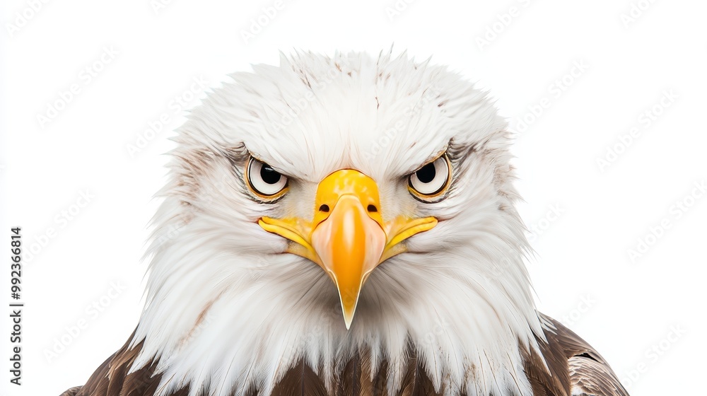 Majestic Bald Eagle Close-Up on White Background - Detailed Portrait of Powerful Bird of Prey Majestic Bald Eagle Close-Up on White Background - Detailed Portrait of Powerful Bird of Prey