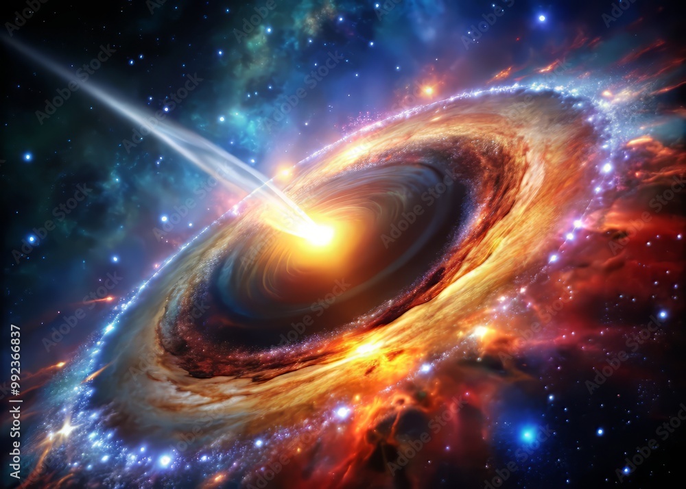 Fototapeta premium High-contrast image of a quasar, accentuating its razor-sharp edges and the vastness of surrounding space