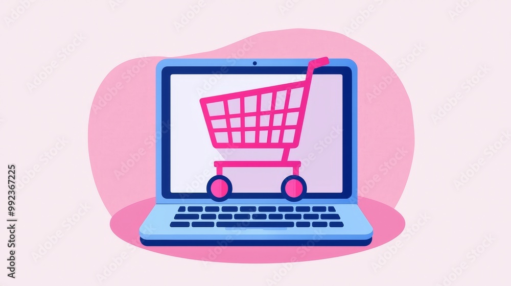 Digital Transactions Concept Illustration with Shopping Cart on Laptop Screen for E-commerce and Online Shopping Digital Transactions Concept Illustration with Shopping Cart on Laptop Screen for E-commerce and Online Shopping