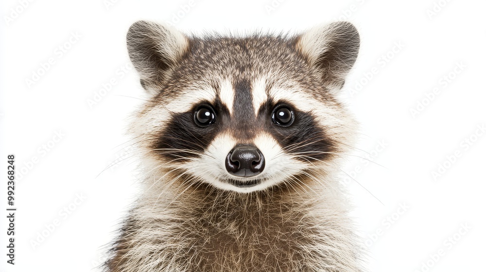 Close-up Portrait of a Cute Raccoon on White Background - Adorable Wildlife Animal Image for Stock Photography Close-up Portrait of a Cute Raccoon on White Background - Adorable Wildlife Animal Image for Stock Photography