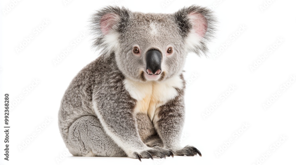 Naklejka premium Cute Koala Wearing Clothes on Pastel Background - Adorable Animal Fashion Stock Photo