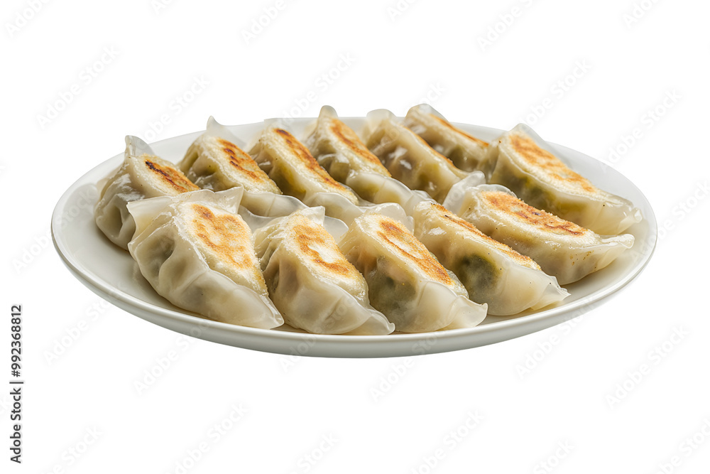 Delicious Pan-Fried Gyoza on a Plate with an Isolated Background. Delicious Pan-Fried Gyoza on a Plate with an Isolated Background.