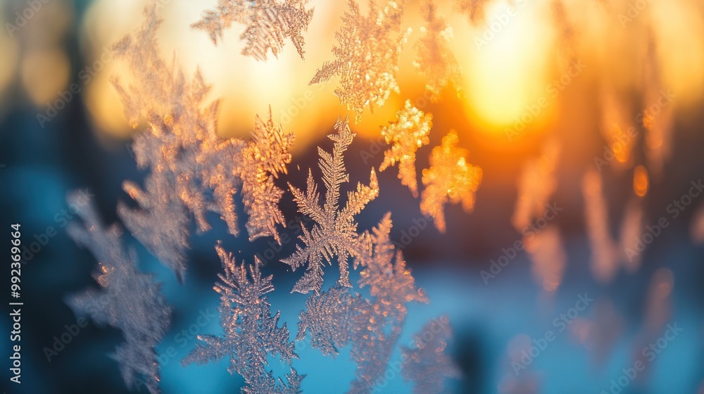 Frost Pattern on Window Pane During Sunset Frost Pattern on Window Pane During Sunset