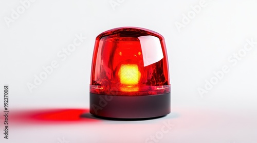 A classic red siren light glowing brightly, isolated against a crisp white background photo