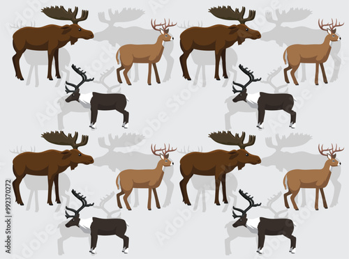 Deer Moose Reindeer Cartoon Cute Seamless Wallpaper Background