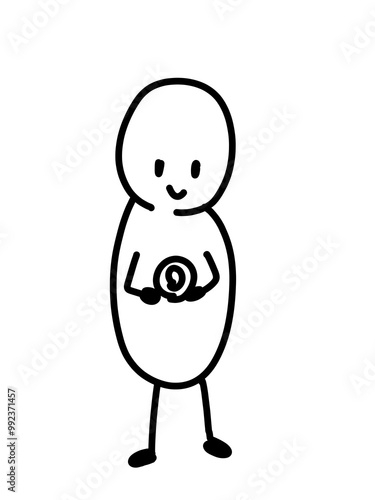 コインを持っている人のゆるいイラスト