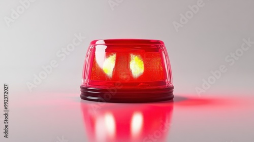 A glowing red emergency siren light with clear reflections, centered on white