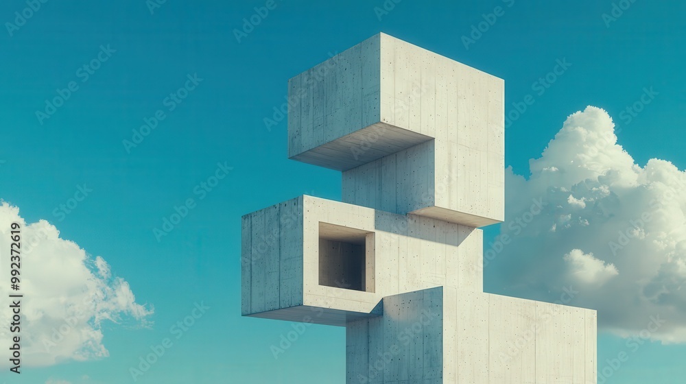 Low-angle shot of a minimalist concrete building with sharp lines Low-angle shot of a minimalist concrete building with sharp lines