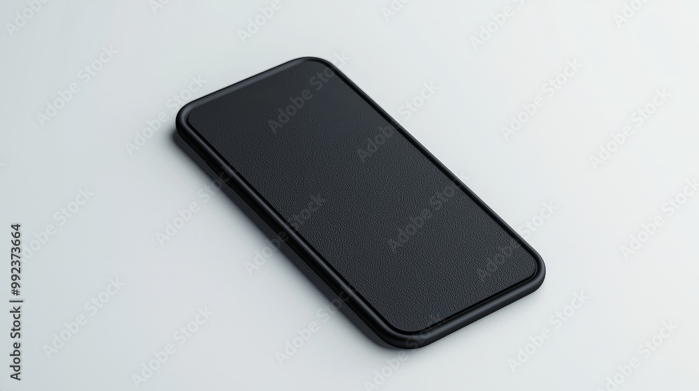 Sleek Modern Smartphone with Black Leather Case on Minimalist White Background Sleek Modern Smartphone with Black Leather Case on Minimalist White Background