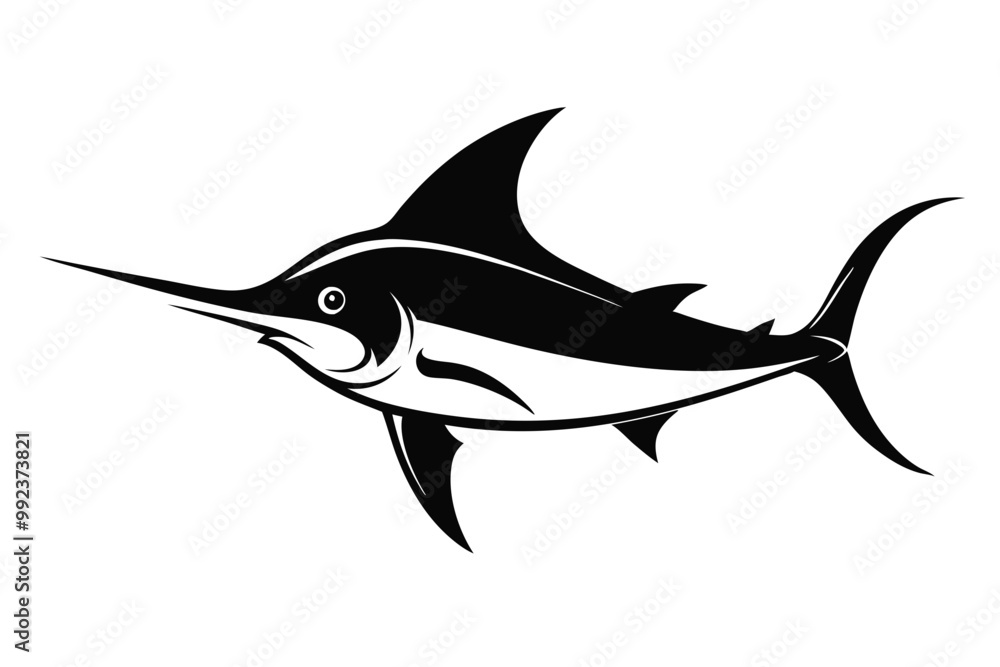 Marlin sea fish silhouette, marlin fish in different poses, sword fish, vector illustration.
Marlin sea fish silhouette, marlin fish in different poses, sword fish, vector illustration.
