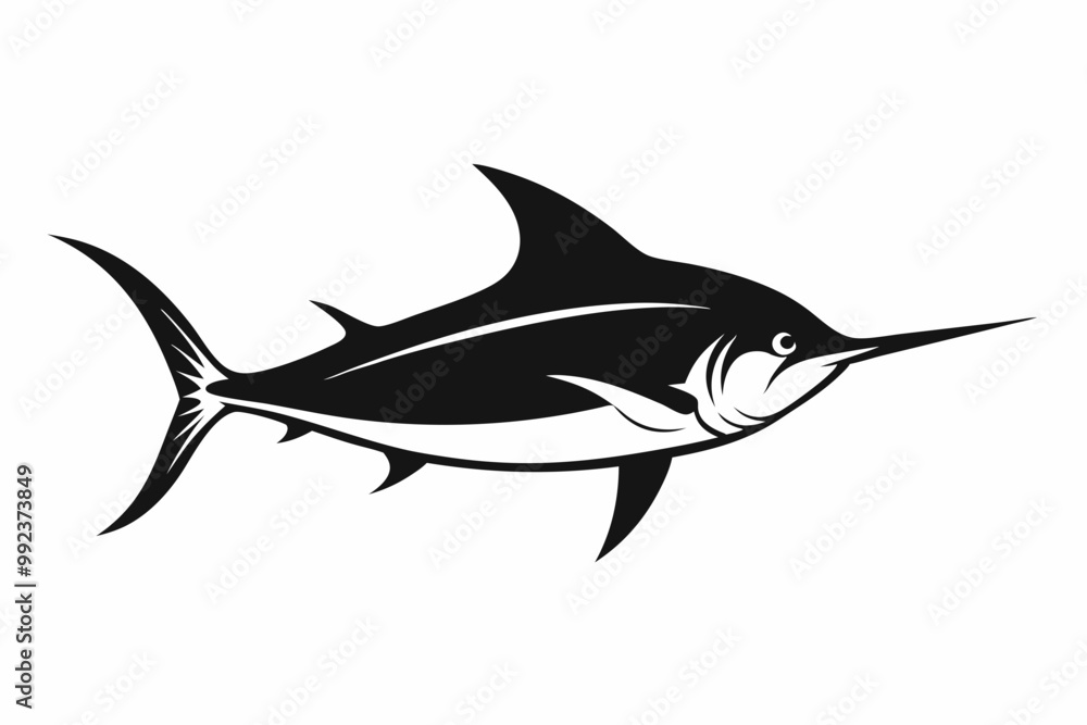 Obraz premium Marlin sea fish silhouette, marlin fish in different poses, sword fish, vector illustration.