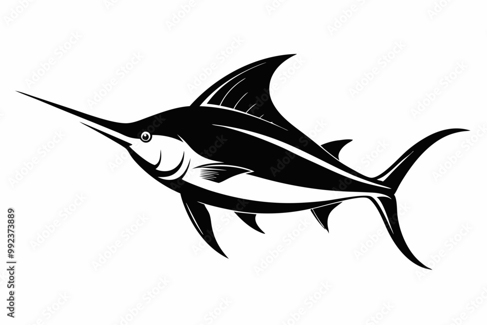 Marlin sea fish silhouette, marlin fish in different poses, sword fish, vector illustration.
Marlin sea fish silhouette, marlin fish in different poses, sword fish, vector illustration.