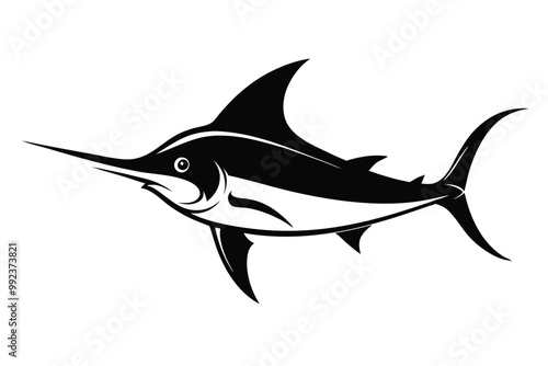 
Marlin sea fish silhouette, marlin fish in different poses, sword fish, vector illustration.