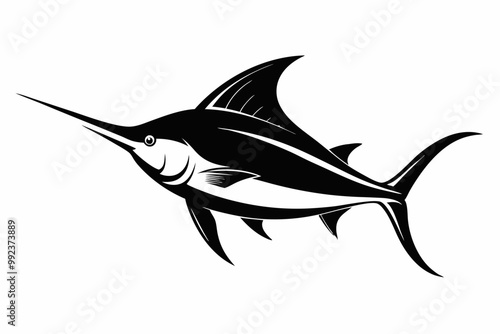
Marlin sea fish silhouette, marlin fish in different poses, sword fish, vector illustration.