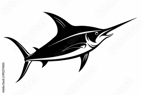  Marlin sea fish silhouette, marlin fish in different poses, sword fish, vector illustration.