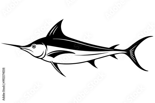 
Marlin sea fish silhouette, marlin fish in different poses, sword fish, vector illustration.