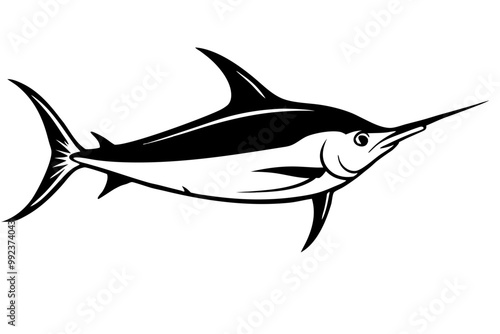 
Marlin sea fish silhouette, marlin fish in different poses, sword fish, vector illustration.