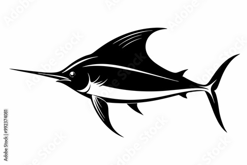 
Marlin sea fish silhouette, marlin fish in different poses, sword fish, vector illustration.