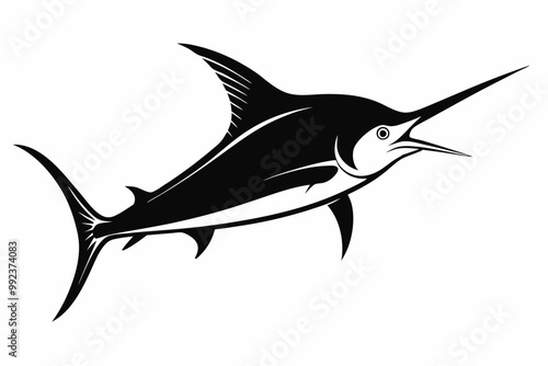 
Marlin sea fish silhouette, marlin fish in different poses, sword fish, vector illustration.