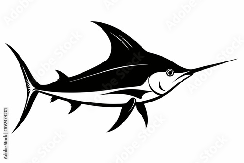
Marlin sea fish silhouette, marlin fish in different poses, sword fish, vector illustration.