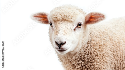 Adorable Young Sheep with Fluffy Wool on a White Background - Perfect for Farm and Animal-Themed Projects