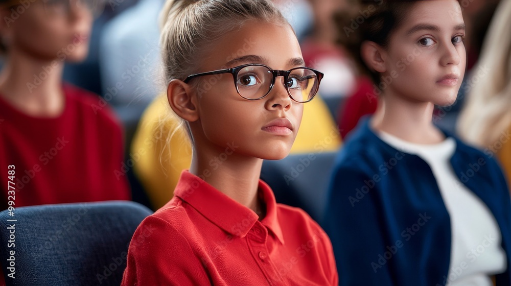 Obraz premium Attentive Middle Class Children in Classroom Setting with Diverse Backgrounds and Modern Clothing