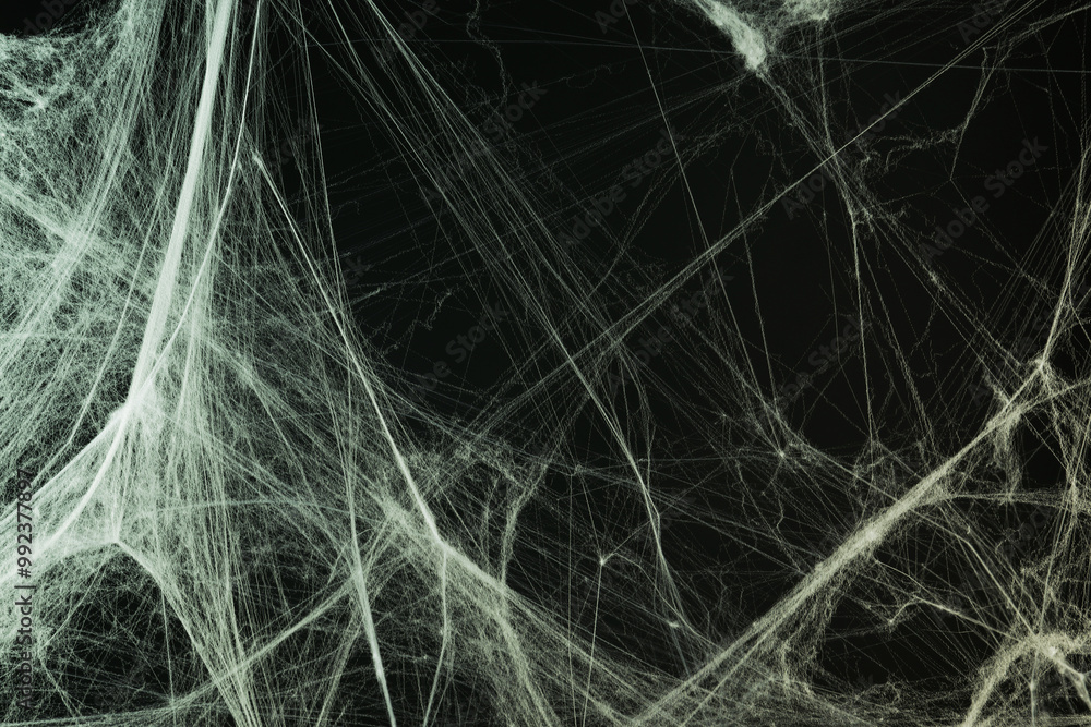 Cobweb against black background, toned in gradient green color Cobweb against black background, toned in gradient green color