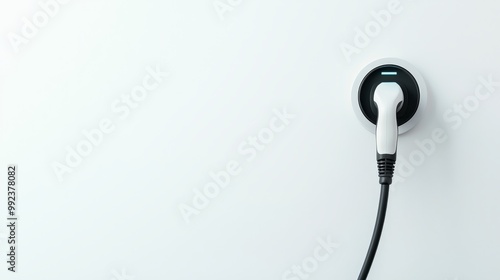Electric Vehicle Charging Station Plugged into Wall, Clean Energy Concept with Minimalist Design