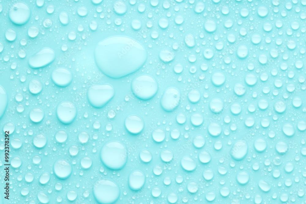 Water drops on turquoise background, top view Water drops on turquoise background, top view