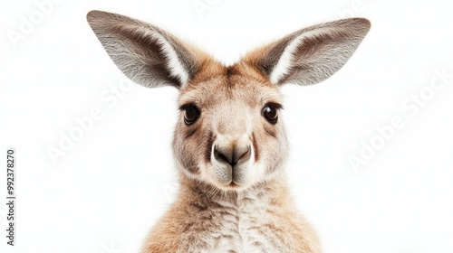 Close-Up Portrait of a Cute Kangaroo on a White Background - Adorable Animal Stock Photo for Various Uses