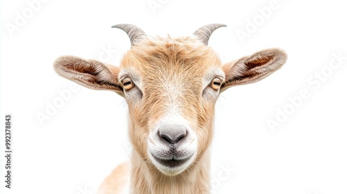 Close-Up Portrait of a Goat on a White Background - High-Resolution Animal Stock Photo for Various Uses