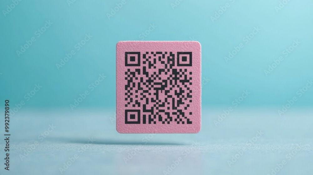 Digital QR Code for Modern Transactions on Pink Background - Contactless Payment and Information Sharing Concept Digital QR Code for Modern Transactions on Pink Background - Contactless Payment and Information Sharing Concept