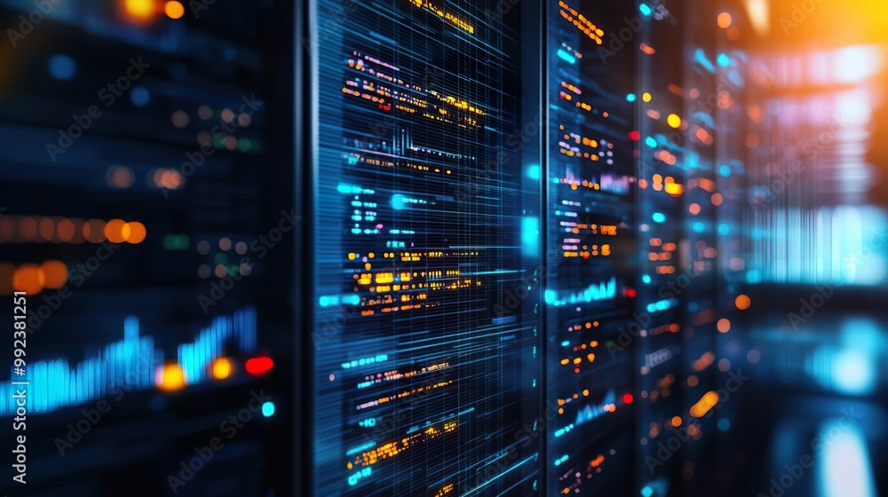 Computer screen displaying financial data with a blurred city lights background. Computer screen displaying financial data with a blurred city lights background.