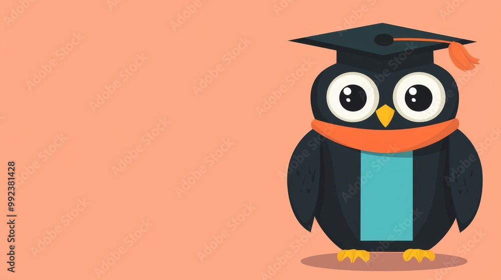 Cute Owl Wearing Graduation Cap and Scarf on Pastel Background - Adorable Animal Illustration for Education and Celebration Themes Cute Owl Wearing Graduation Cap and Scarf on Pastel Background - Adorable Animal Illustration for Education and Celebration Themes