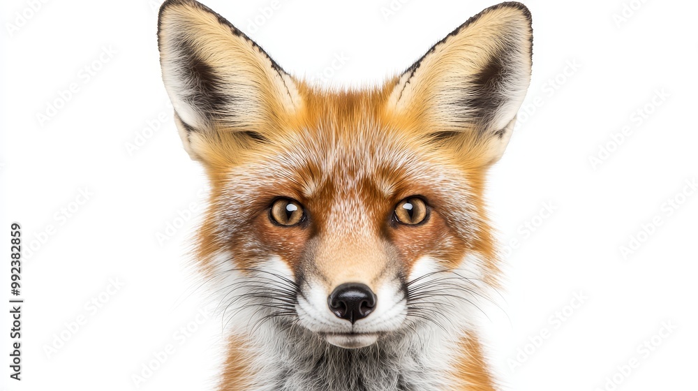Close-Up Portrait of a Red Fox on White Background - Detailed and Vibrant Wildlife Photography Close-Up Portrait of a Red Fox on White Background - Detailed and Vibrant Wildlife Photography