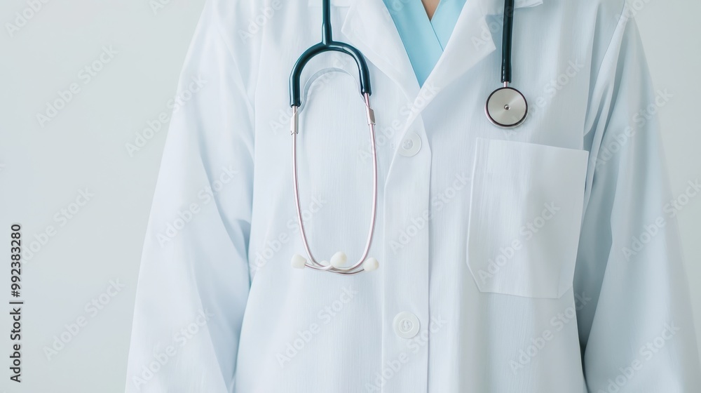 Professional Healthcare Worker in White Coat with Stethoscope - Medical and Nursing Professionalism Concept Professional Healthcare Worker in White Coat with Stethoscope - Medical and Nursing Professionalism Concept
