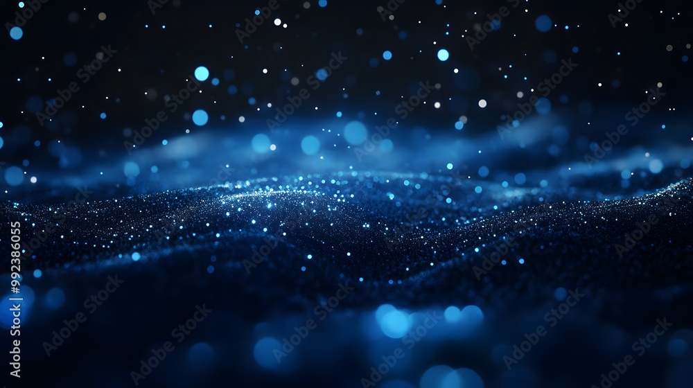 Abstract Blue Glitter with Bokeh Lights on a Dark Background Abstract Blue Glitter with Bokeh Lights on a Dark Background