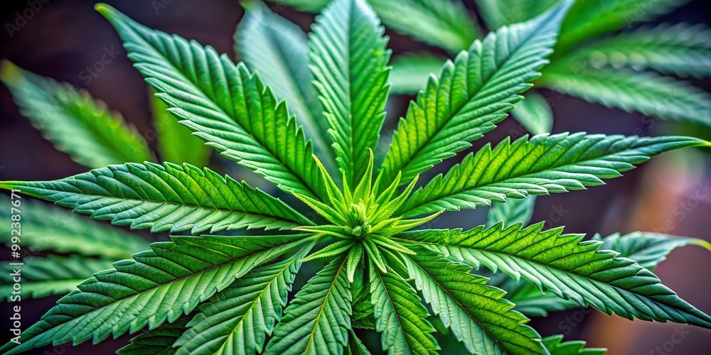 Close-up of a pot leaf showcasing intricate details and the unique number of its vibrant green leaves Close-up of a pot leaf showcasing intricate details and the unique number of its vibrant green leaves