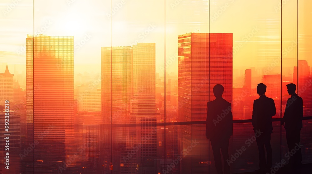 business people silhouettes over city background. business people silhouettes over city background.