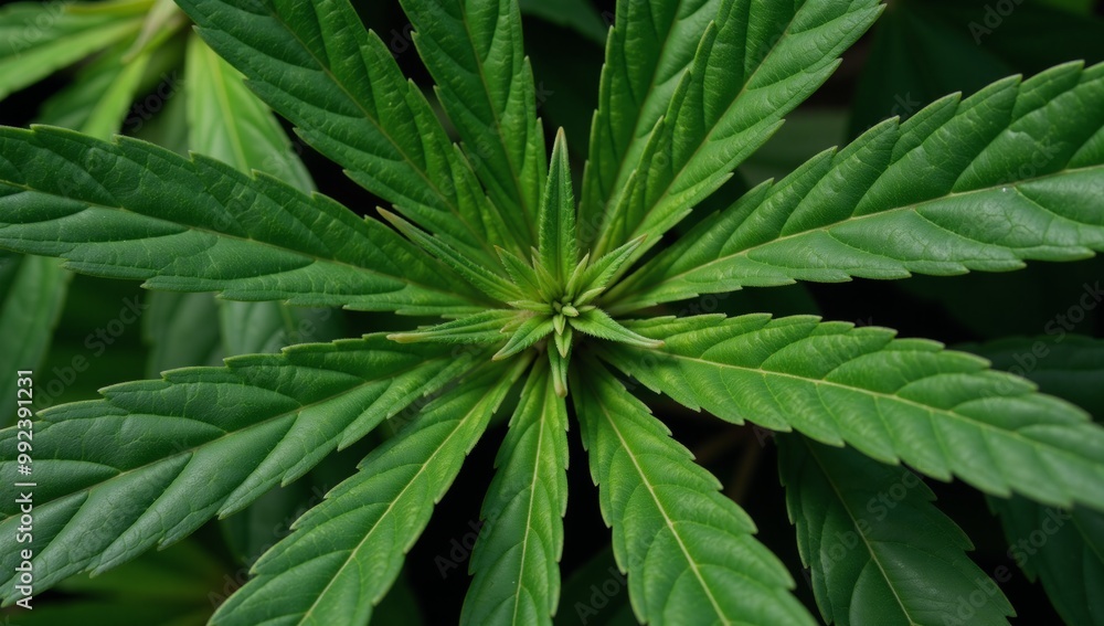 Overlapping marijuana leaves in a close-up shot Overlapping marijuana leaves in a close-up shot