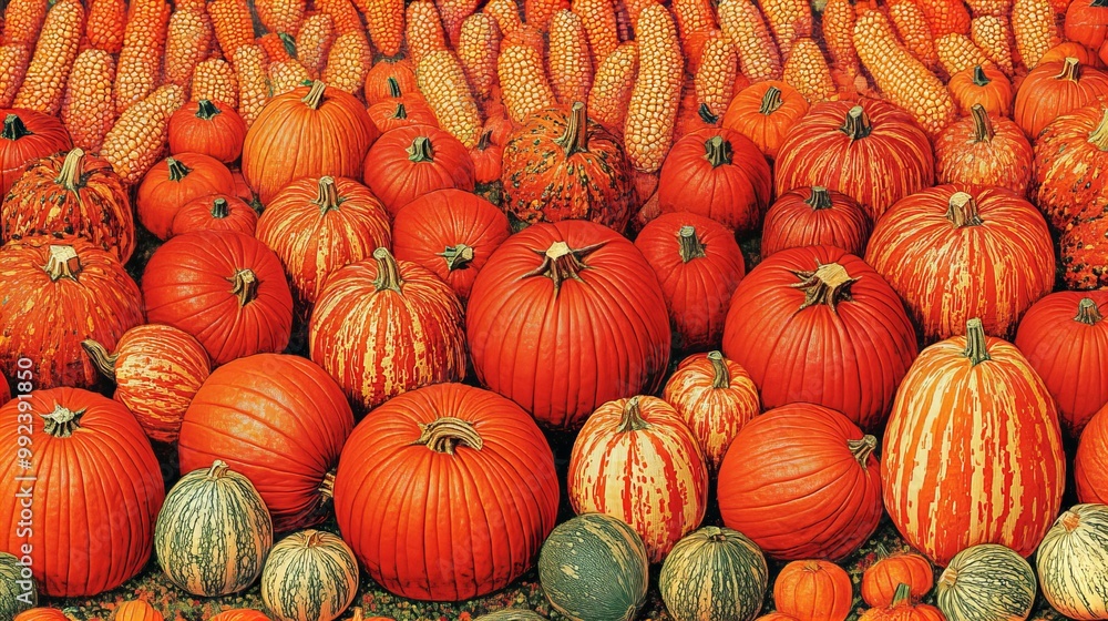A vibrant collection of pumpkins, some with stripes and others smooth, are ready for the fall season. A vibrant collection of pumpkins, some with stripes and others smooth, are ready for the fall season.