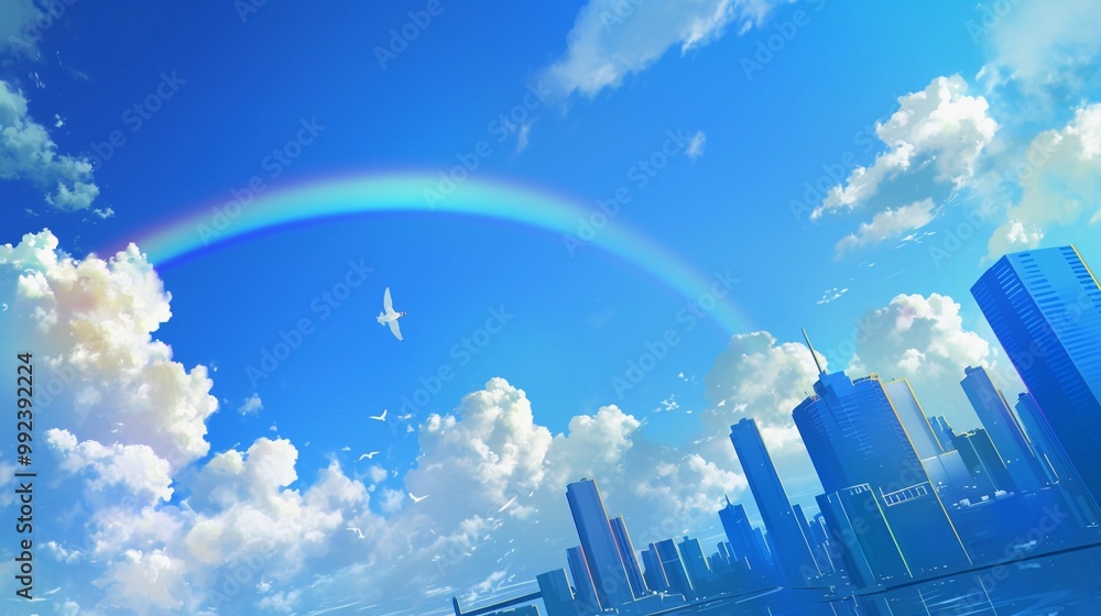 Fototapeta premium 雨上がりの都市の虹4