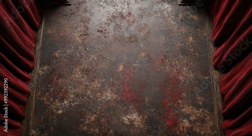 Grunge textured background with red curtains