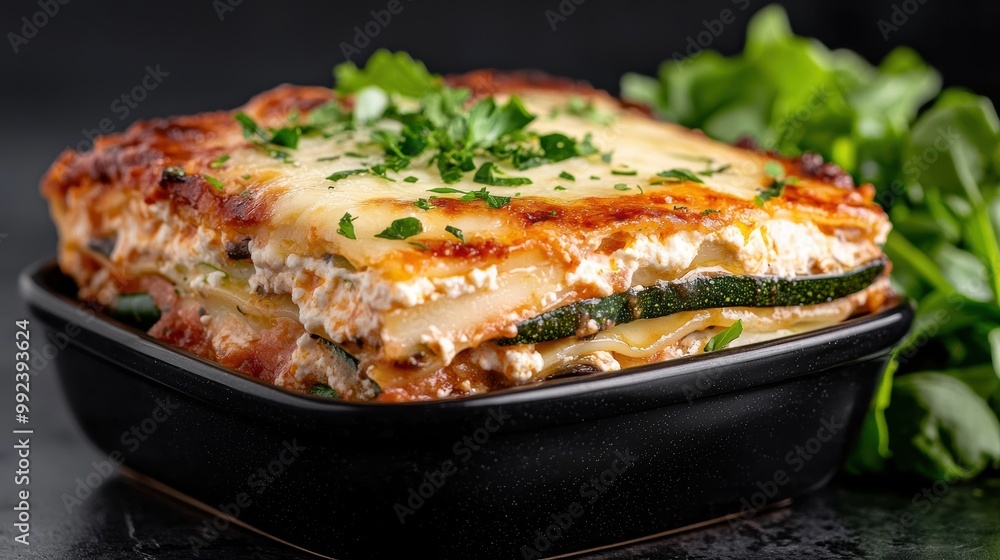 Delicious homemade lasagna with zucchini and cheese Delicious homemade lasagna with zucchini and cheese