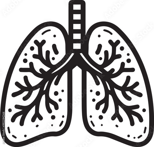 Human Lungs Tailored silhouette simple vector black and white