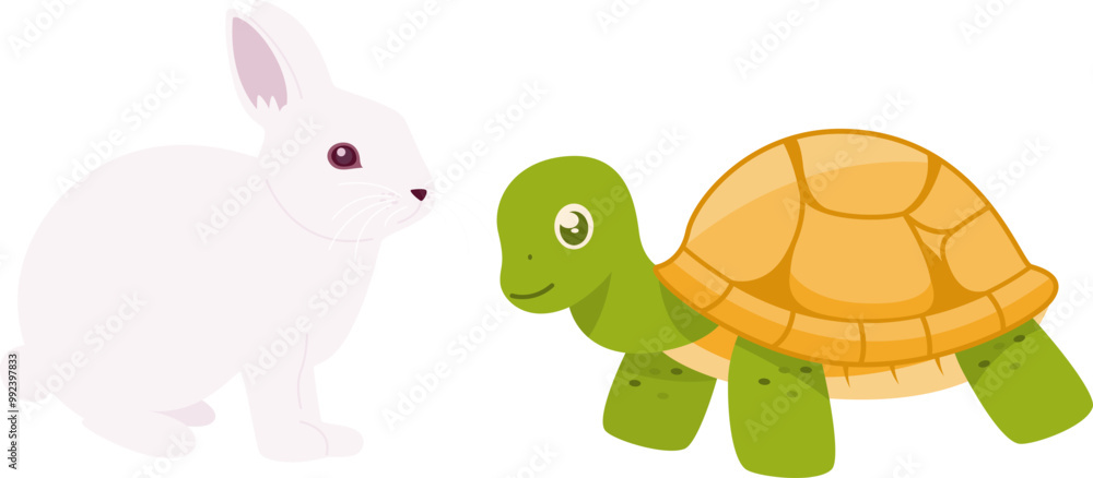 Naklejka premium Rabit and turtle fairy tale