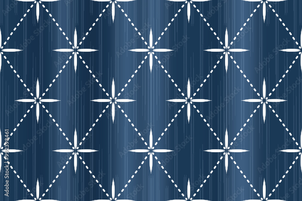 Naklejka premium Indigo navy blue geometric traditional ethnic pattern Ikat seamless pattern border abstract design for fabric print cloth dress carpet curtains and sarong Aztec African Indian.