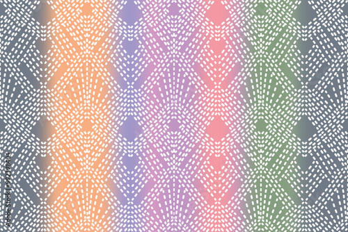Sashiko is a type of traditional Japanese embroidery or stitching used for the decorative and functional reinforcement of cloth and clothing.Ethnic pattern, Ogee, Geometric style, Seamless textile.
