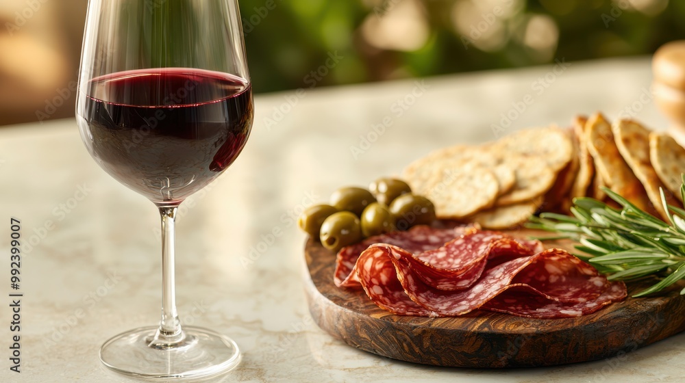 Gourmet charcuterie board with red wine Gourmet charcuterie board with red wine