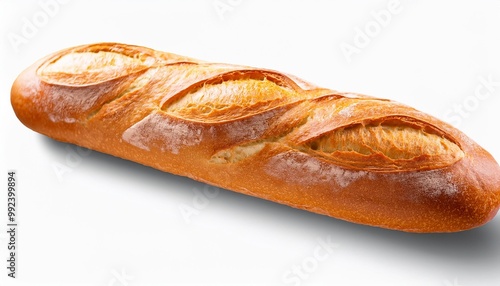 Isolated baguette with depth of field showcasing crusty exterior and soft interior for Bastille Day